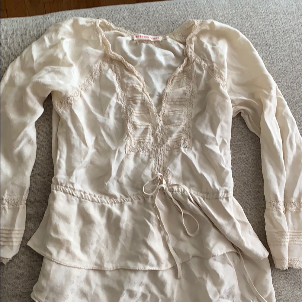 Rebecca Taylor silk lace blouse with ruffle hem
